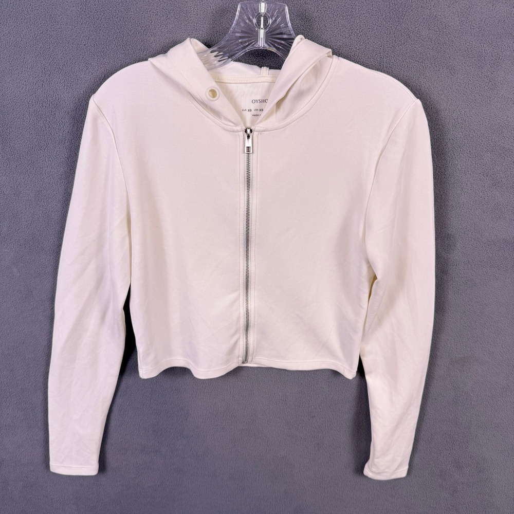 Oysho Full Zip Jacket Sweatshirt Women XS Cream Cropped Modal Blend Activewear